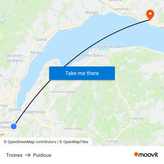Troinex to Puidoux map