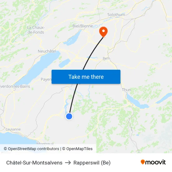 Châtel-Sur-Montsalvens to Rapperswil (Be) map