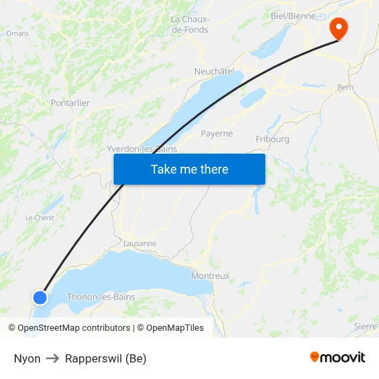 Nyon to Rapperswil (Be) map