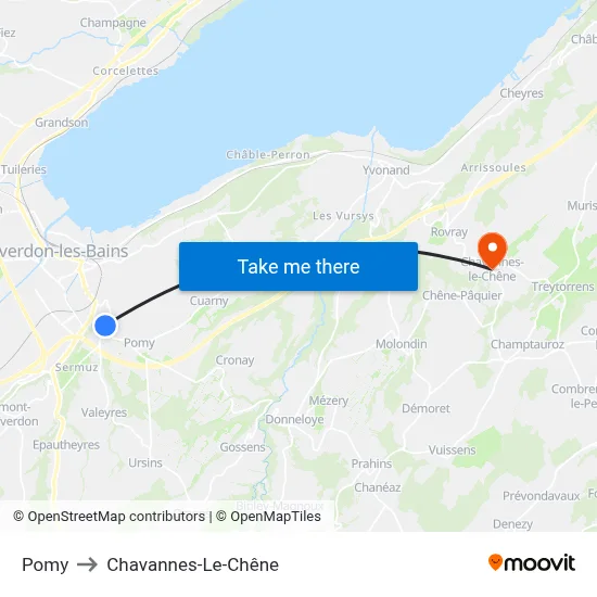 Pomy to Chavannes-Le-Chêne map