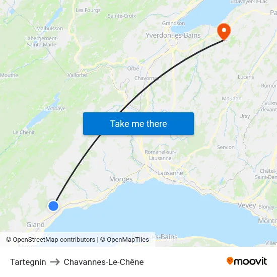 Tartegnin to Chavannes-Le-Chêne map