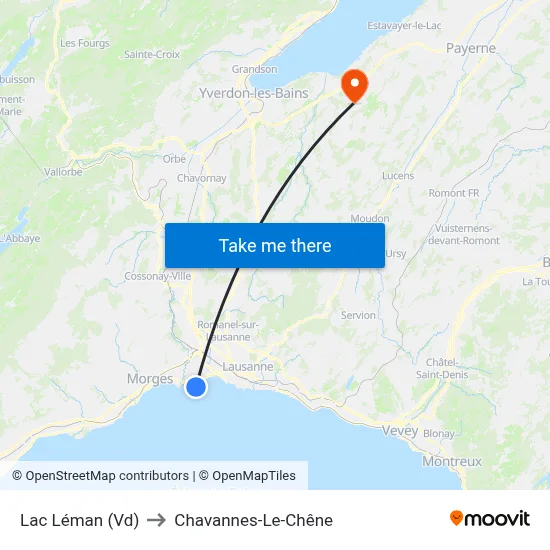 Lac Léman (Vd) to Chavannes-Le-Chêne map