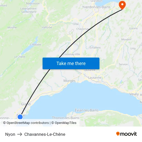 Nyon to Chavannes-Le-Chêne map