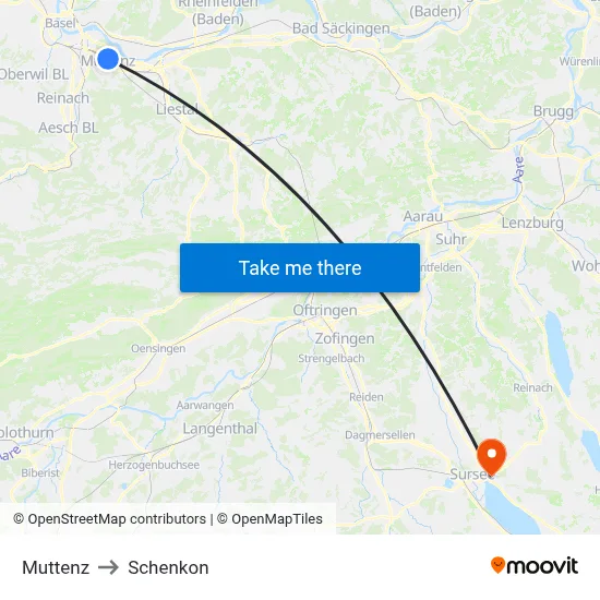 Muttenz to Schenkon map