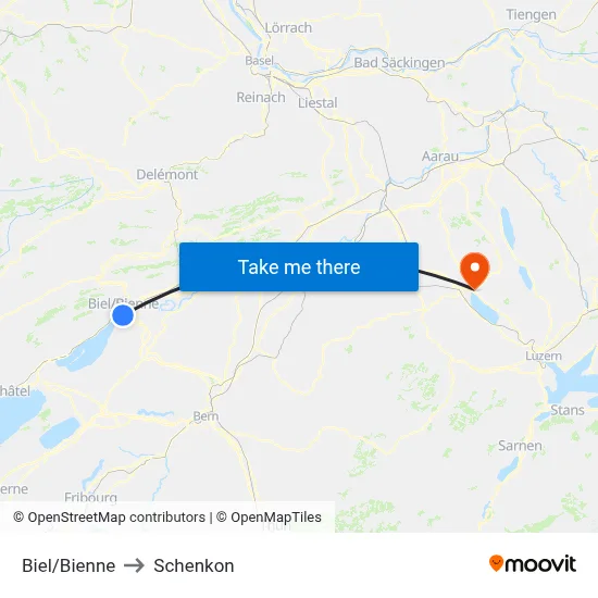 Biel/Bienne to Schenkon map