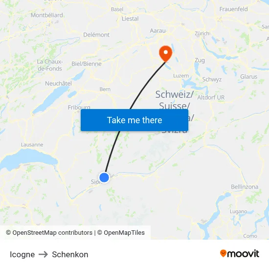 Icogne to Schenkon map