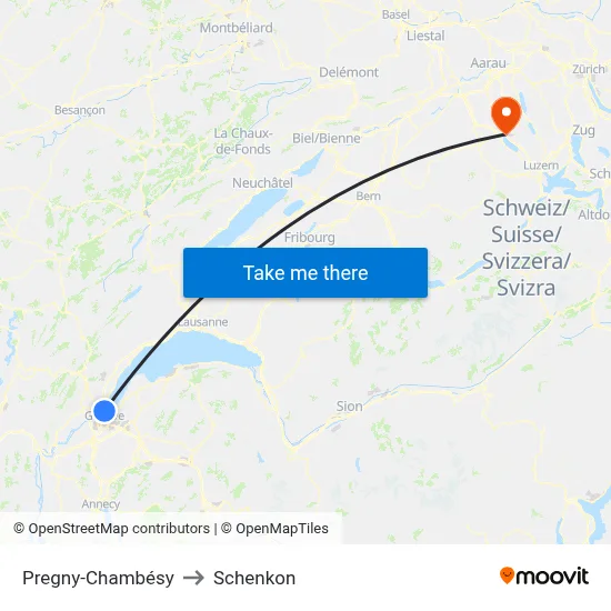 Pregny-Chambésy to Schenkon map