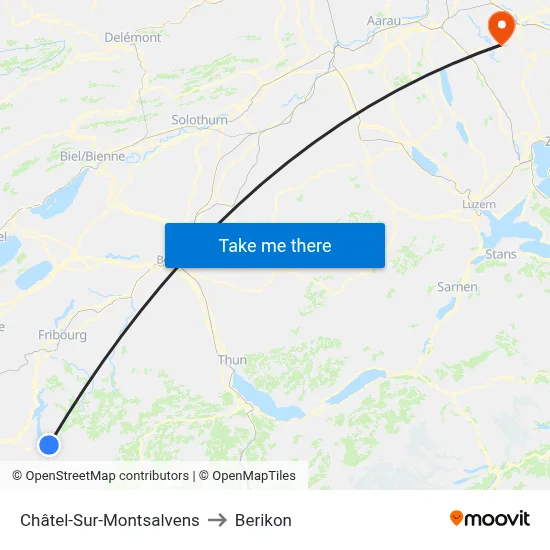 Châtel-Sur-Montsalvens to Berikon map
