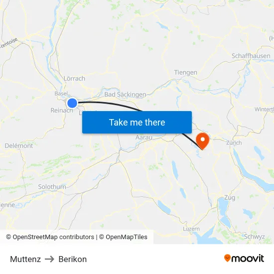 Muttenz to Berikon map