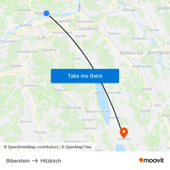 Biberstein to Hitzkirch map