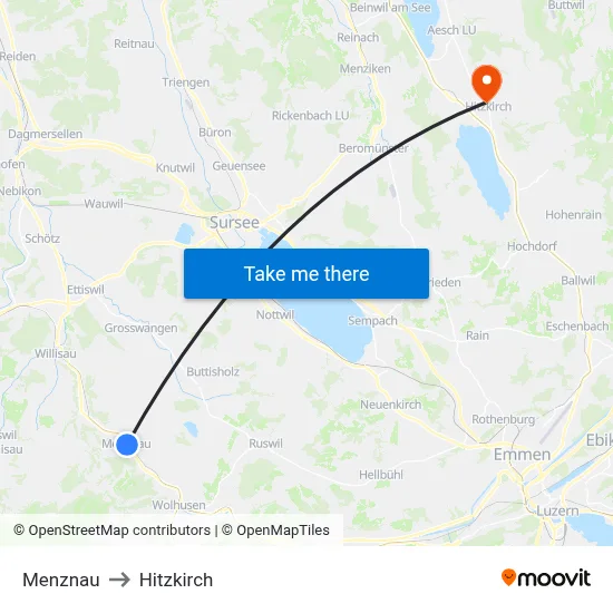 Menznau to Hitzkirch map