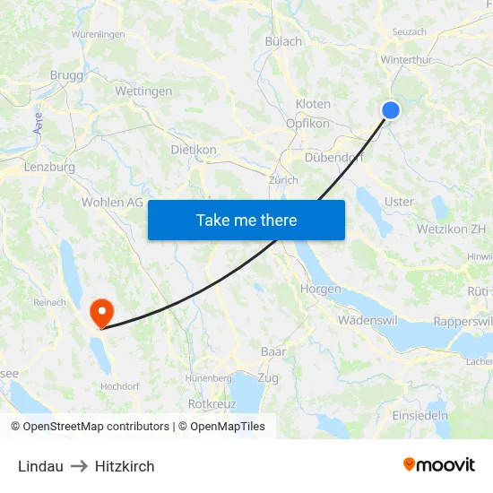 Lindau to Hitzkirch map