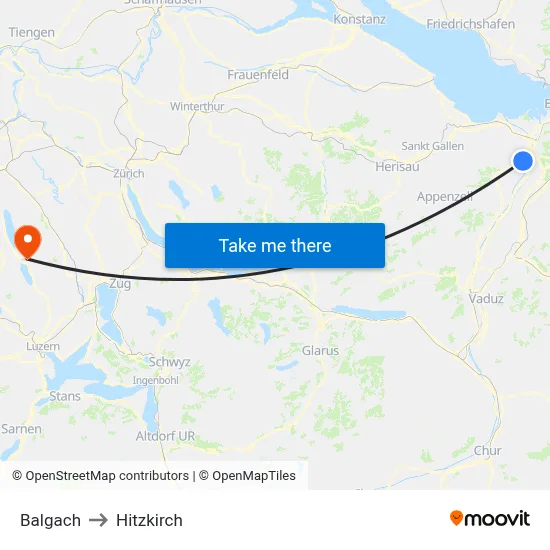 Balgach to Hitzkirch map