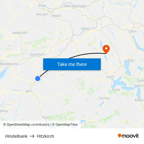 Hindelbank to Hitzkirch map
