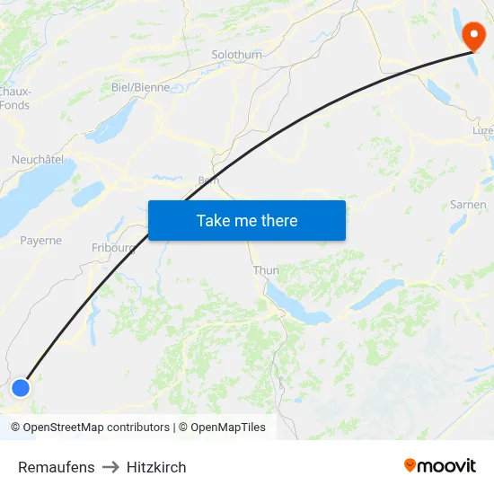 Remaufens to Hitzkirch map