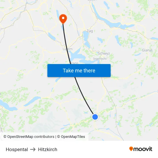 Hospental to Hitzkirch map