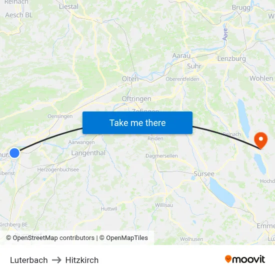 Luterbach to Hitzkirch map
