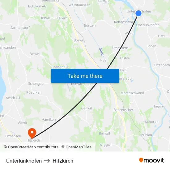 Unterlunkhofen to Hitzkirch map
