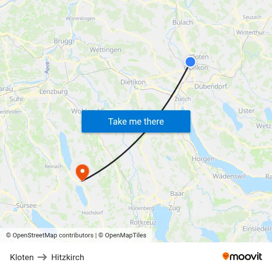 Kloten to Hitzkirch map