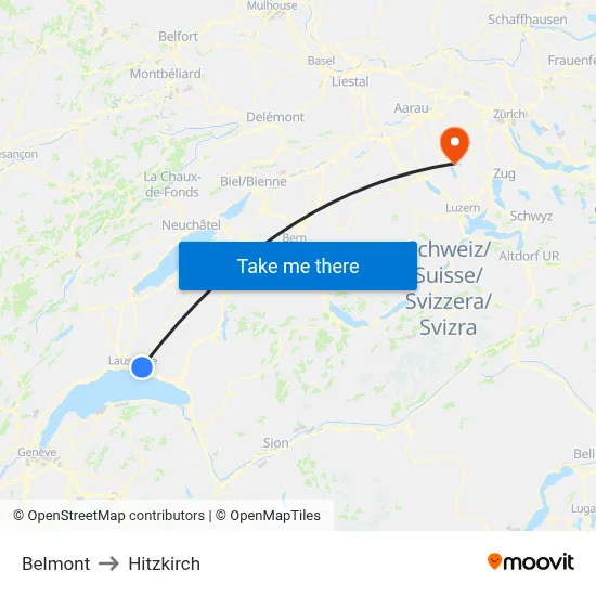 Belmont to Hitzkirch map