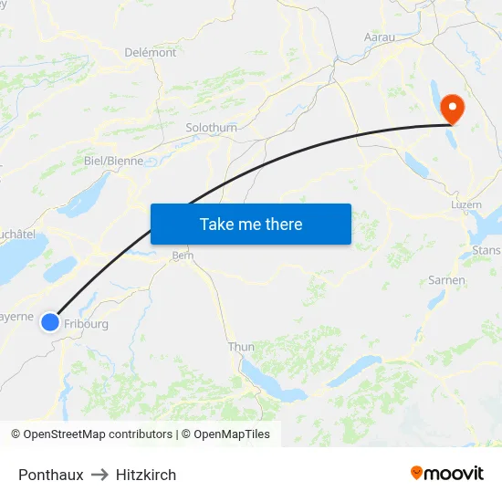 Ponthaux to Hitzkirch map