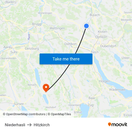 Niederhasli to Hitzkirch map