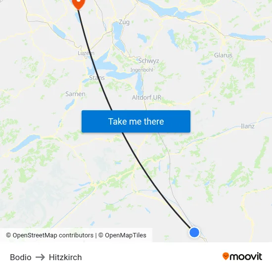 Bodio to Hitzkirch map