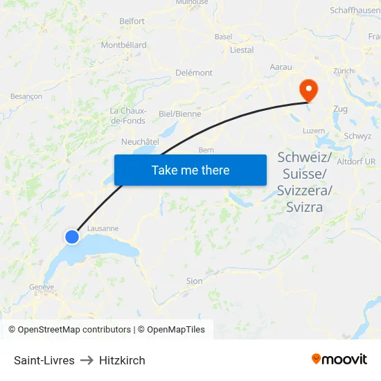 Saint-Livres to Hitzkirch map