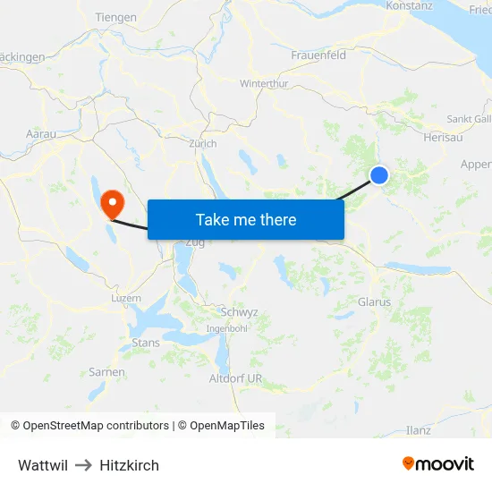 Wattwil to Hitzkirch map