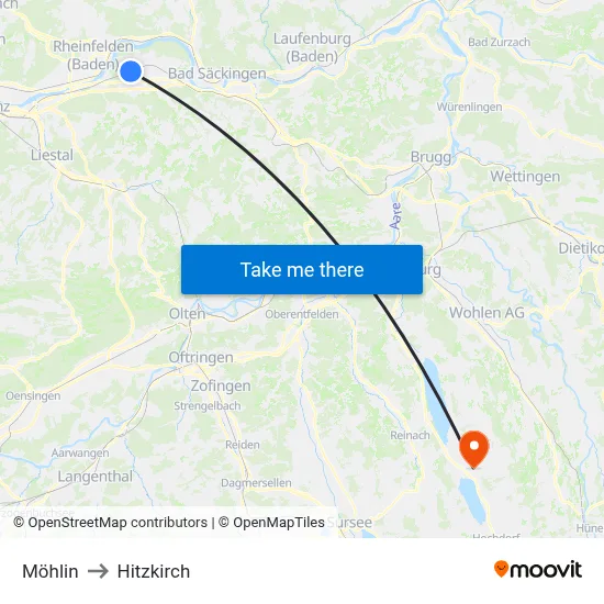 Möhlin to Hitzkirch map