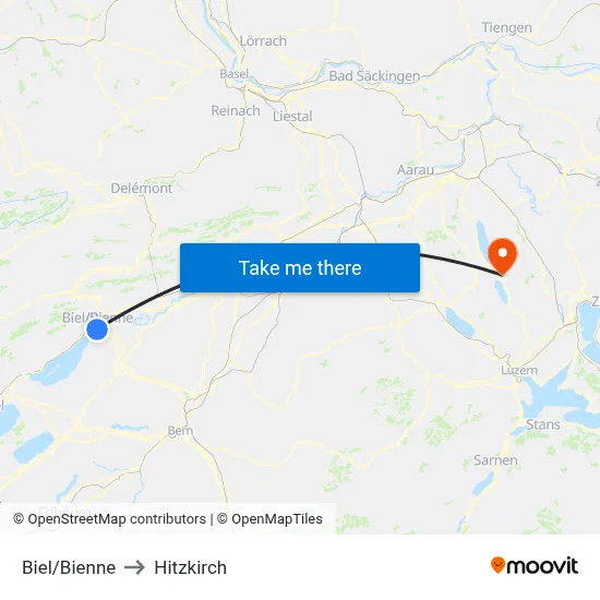 Biel/Bienne to Hitzkirch map