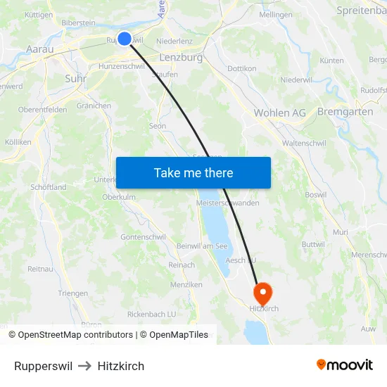 Rupperswil to Hitzkirch map