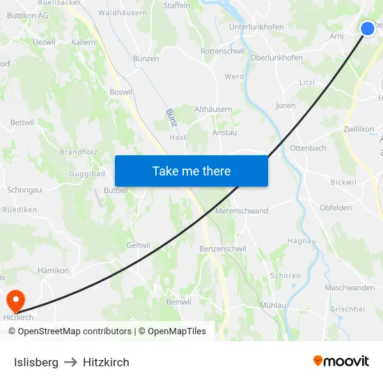 Islisberg to Hitzkirch map