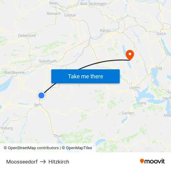 Moosseedorf to Hitzkirch map