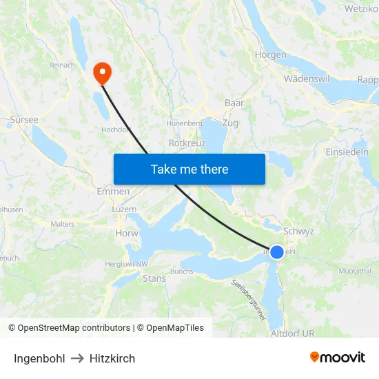 Ingenbohl to Hitzkirch map