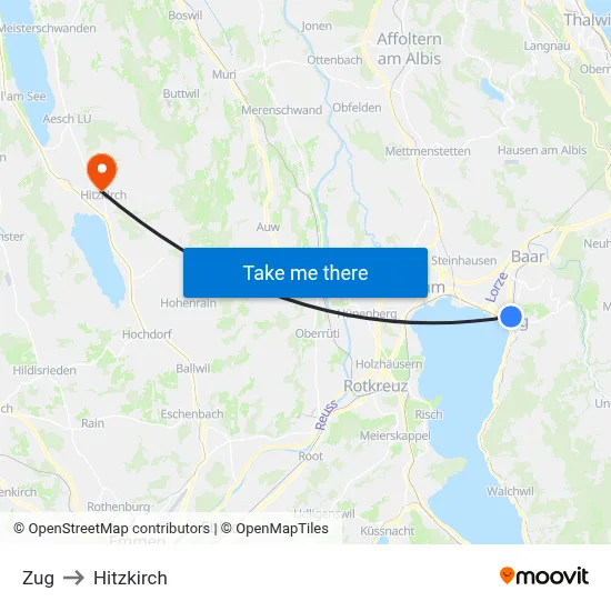 Zug to Hitzkirch map