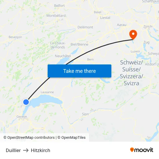 Duillier to Hitzkirch map