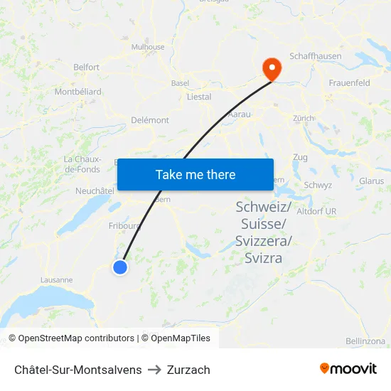 Châtel-Sur-Montsalvens to Zurzach map