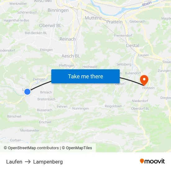 Laufen to Lampenberg map
