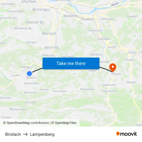 Brislach to Lampenberg map