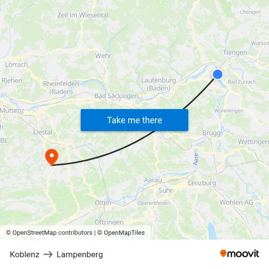 Koblenz to Lampenberg map