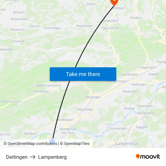 Deitingen to Lampenberg map
