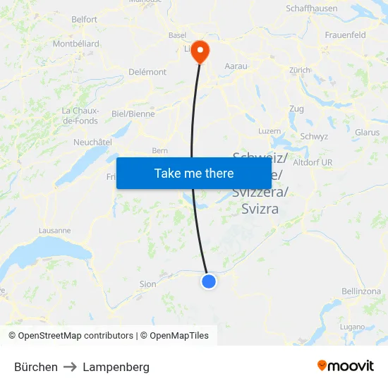 Bürchen to Lampenberg map