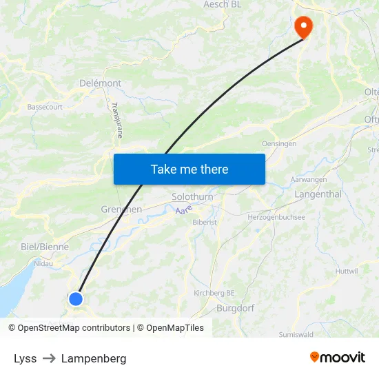 Lyss to Lampenberg map