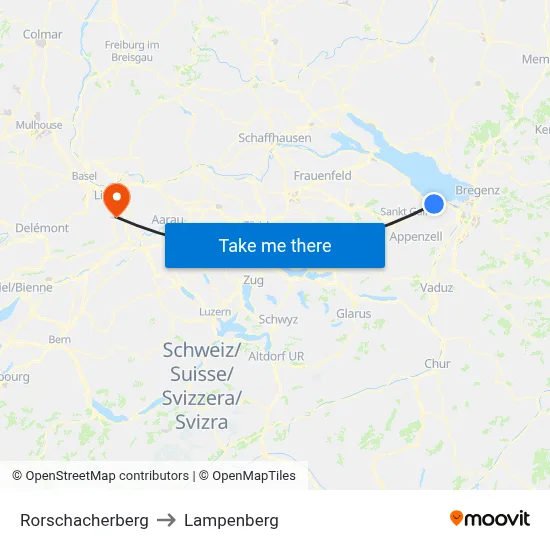Rorschacherberg to Lampenberg map