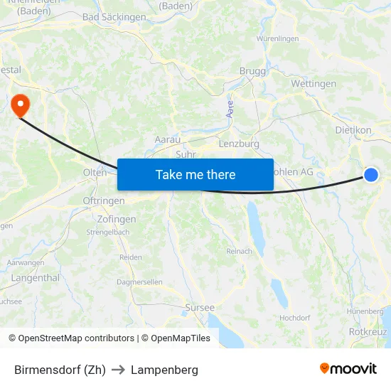 Birmensdorf (Zh) to Lampenberg map