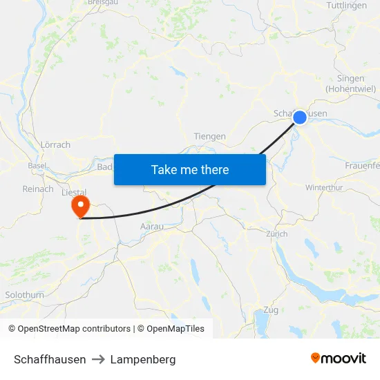 Schaffhausen to Lampenberg map