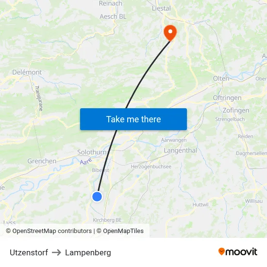 Utzenstorf to Lampenberg map