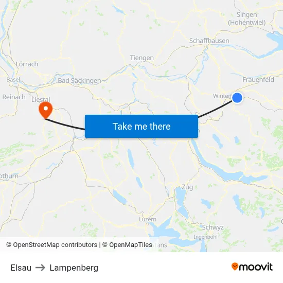 Elsau to Lampenberg map