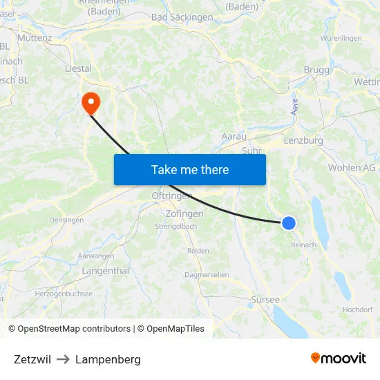 Zetzwil to Lampenberg map